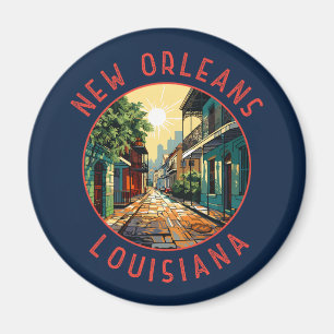 New Orleans Louisiana Retro Distressed Circle Magnet