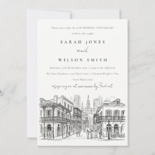 New Orleans Louisiana Sketch Wedding Anniversary Invitation