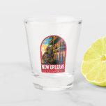New Orleans Louisiana Travel Art Vintage Shot Glass<br><div class="desc">New Orleans retro vector travel design. Nicknamed the "Big Easy, " it's known for its round-the-clock nightlife,  vibrant live-music scene and spicy,  singular cuisine reflecting its history as a melting pot of French,  African and American cultures.</div>