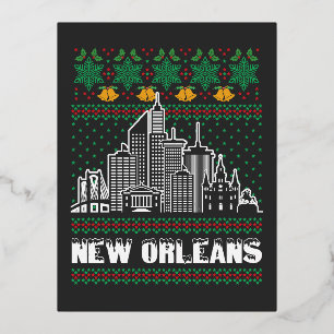 New Orleans Louisiana Ugly Christmas Plus Size T-S Foil Holiday Postcard