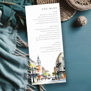 New Orleans Louisiana Watercolor Wedding Menu Invitation