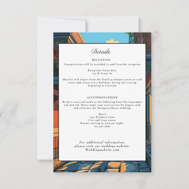 New Orleans Louisiana Wedding Details Retro Invitation (Front)