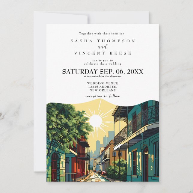 New Orleans Louisiana Wedding Invitation Retro (Front)