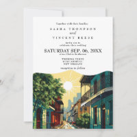 New Orleans Louisiana Wedding Invitation Retro