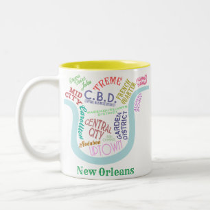 New Orleans Map Nola Neighbourhoods Word Typograph Two-Tone Coffee Mug