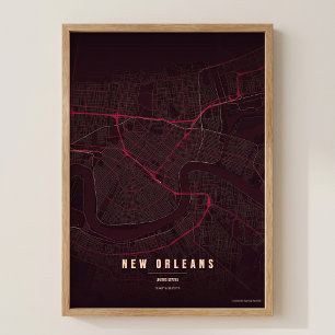 New Orleans Map Ruby NOLA Wallart Poster Gift