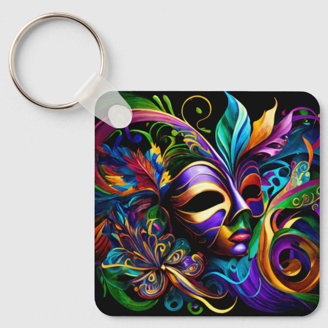 New Orleans Mardi Gras Art Key Ring (Front)