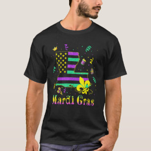 New Orleans Mardi Gras Beads Mask Louisiana Map De T-Shirt