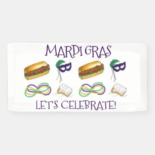 New Orleans Mardi Gras Beignet Beads Mask Po'Boy Banner