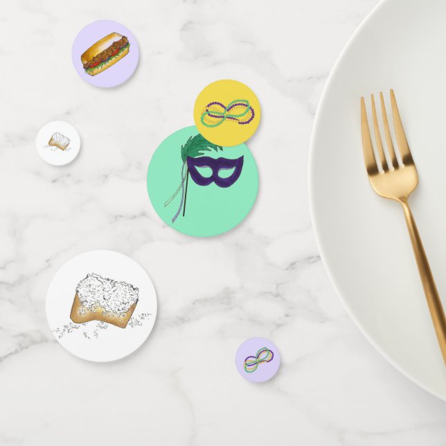 New Orleans Mardi Gras Beignet Beads Mask Po'Boy Confetti (Group)