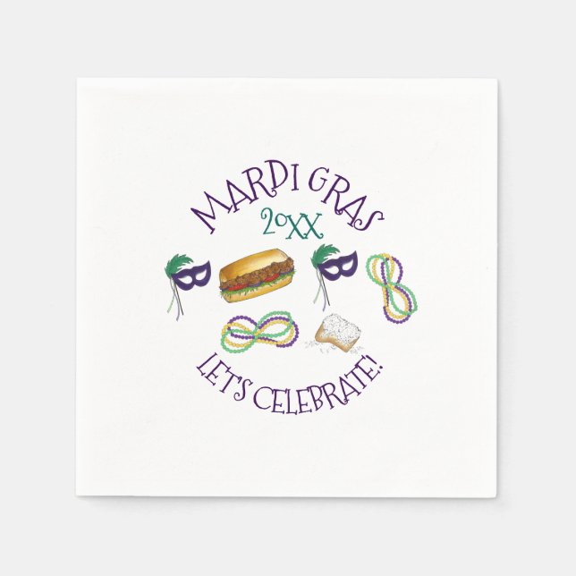 New Orleans Mardi Gras Beignet Beads Mask Po'Boy Napkin (Front)