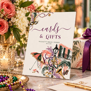 New Orleans Mardi Gras Bridal Shower Cards & Gifts Pedestal Sign