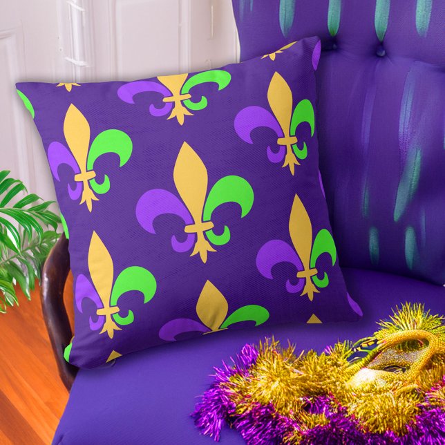 New Orleans Mardi Gras Colourful Fleur de Lis Cushion (Creator Uploaded)