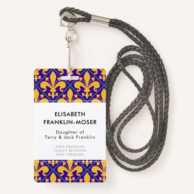 New Orleans Mardi Gras Family Reunion ID Badge (Front with Lanyard)