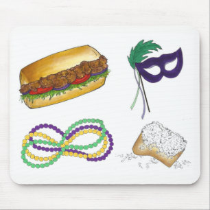 New Orleans Mardi Gras Mask Beads Beignet NOLA Mouse Mat