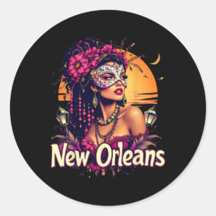 New Orleans Mardi Gras Mask Carnival Festival Art Classic Round Sticker