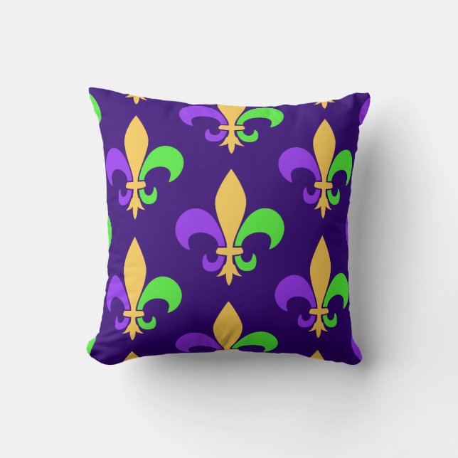 New Orleans Mardi Gras Purple Fleur de Lis Cushion (Front)