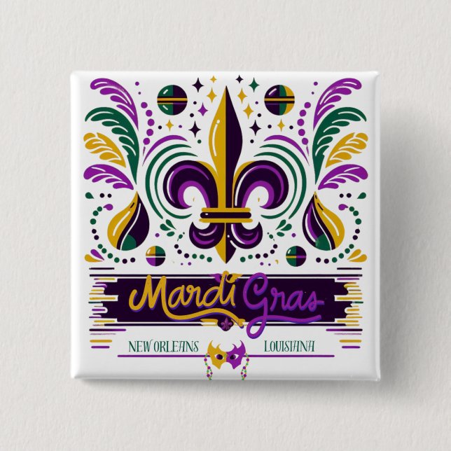 New Orleans Mardi Gras purple yellow green 15 Cm Square Badge (Front)