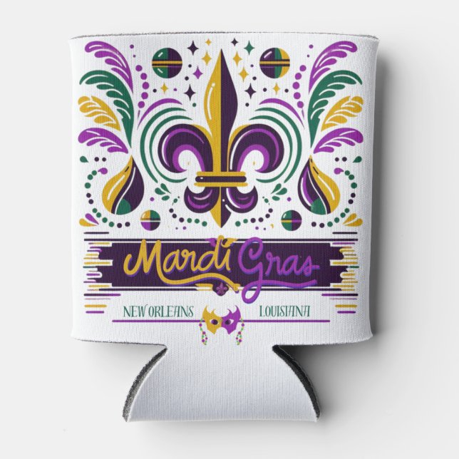New Orleans Mardi Gras purple yellow green Can Cooler (Front)