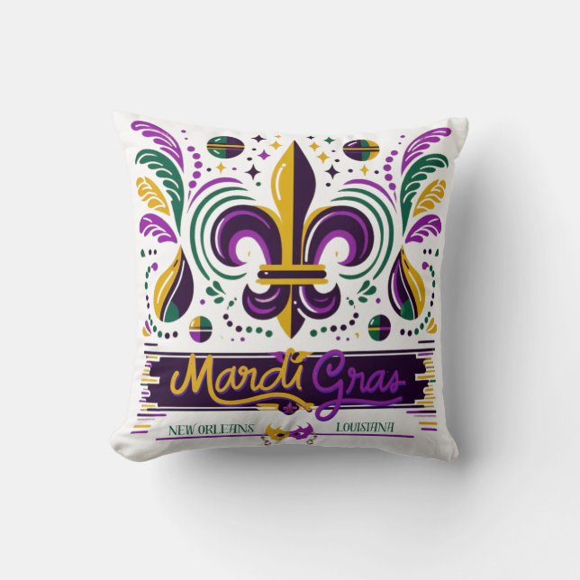 New Orleans Mardi Gras purple yellow green Cushion (Front)