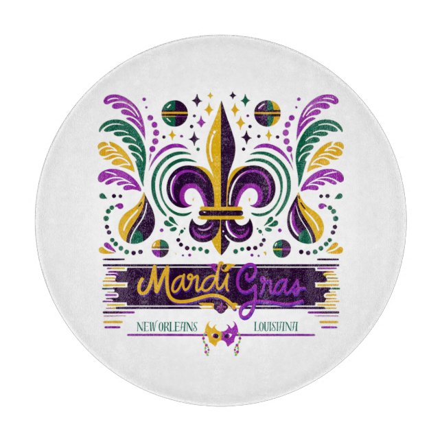 New Orleans Mardi Gras purple yellow green Cutting Board (Front)