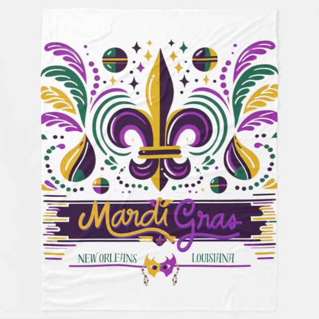 New Orleans Mardi Gras purple yellow green Fleece Blanket (Front)