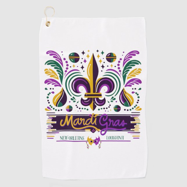 New Orleans Mardi Gras purple yellow green Golf Towel (Front)