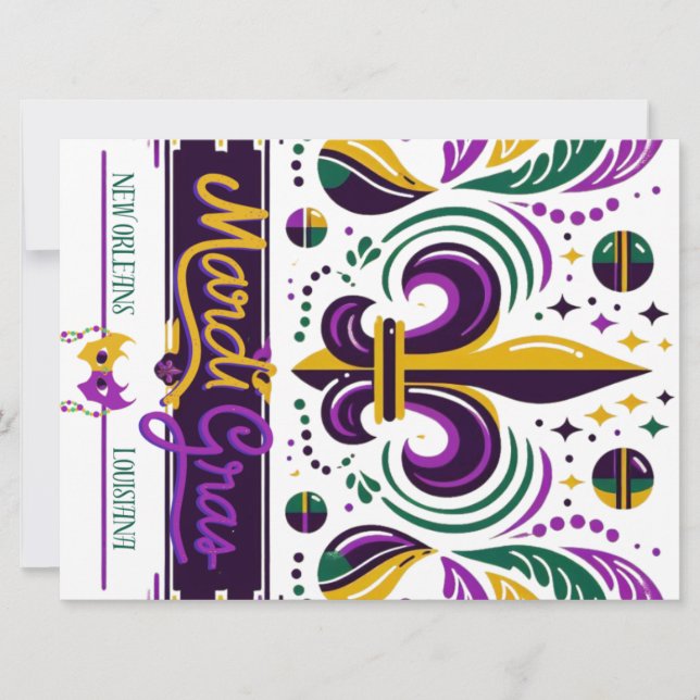 New Orleans Mardi Gras purple yellow green Holiday Card (Front)