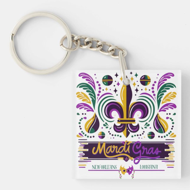 New Orleans Mardi Gras purple yellow green Key Ring (Front)
