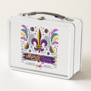 New Orleans Mardi Gras purple yellow green Metal Lunch Box