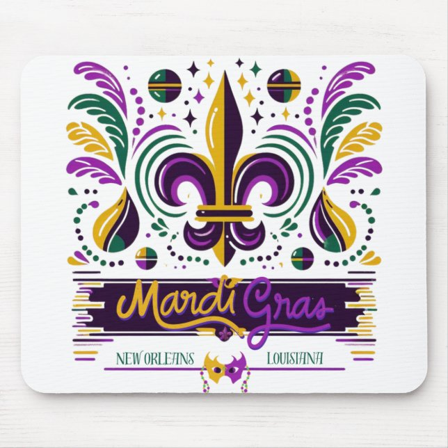 New Orleans Mardi Gras purple yellow green Mouse Mat (Front)