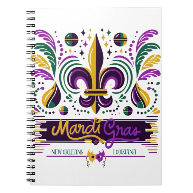 New Orleans Mardi Gras purple yellow green Notebook (Front)