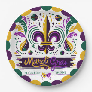 New Orleans Mardi Gras purple yellow green Paper Plate
