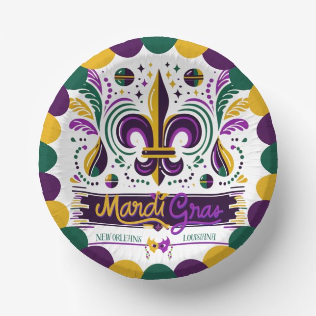New Orleans Mardi Gras purple yellow green Paper Plate (Front)
