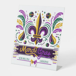 New Orleans Mardi Gras purple yellow green Pedestal Sign