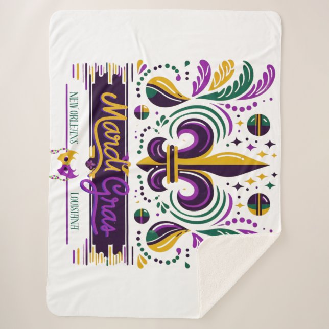 New Orleans Mardi Gras purple yellow green Sherpa Blanket (Front)