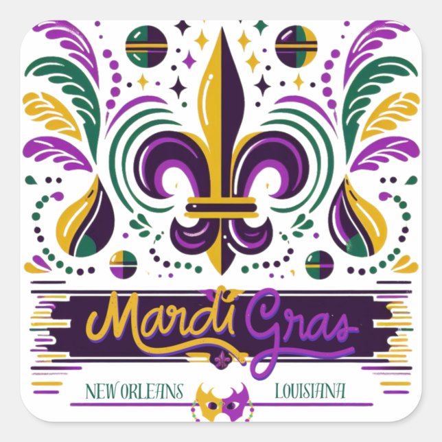 New Orleans Mardi Gras purple yellow green Square Sticker (Front)