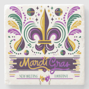 New Orleans Mardi Gras purple yellow green Stone Coaster