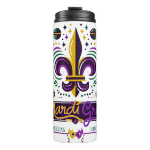 New Orleans Mardi Gras purple yellow green Thermal Tumbler