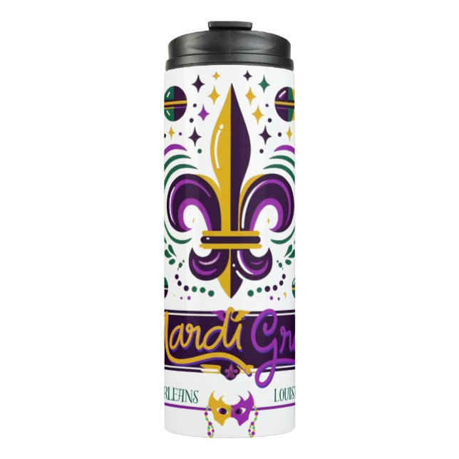 New Orleans Mardi Gras purple yellow green Thermal Tumbler (Front)