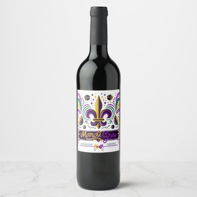 New Orleans Mardi Gras purple yellow green Wine Label (Front)