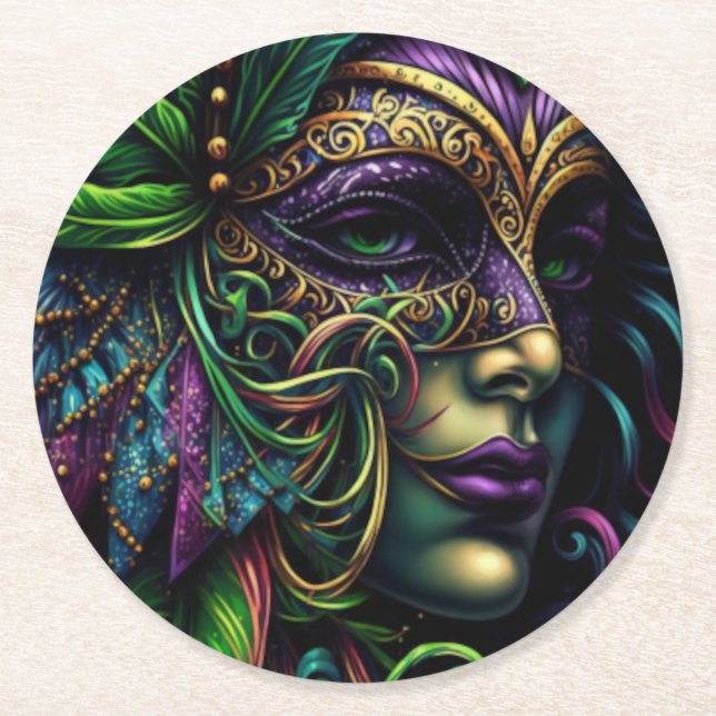 New Orleans Mardi Gras Round Paper Coaster (Front)