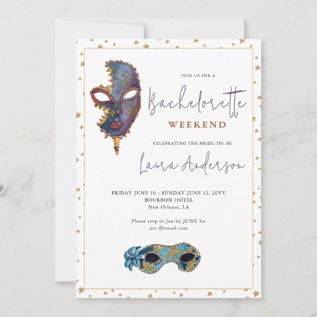 New Orleans MardiGras Bachelorette weekend Party  Invitation (Front)