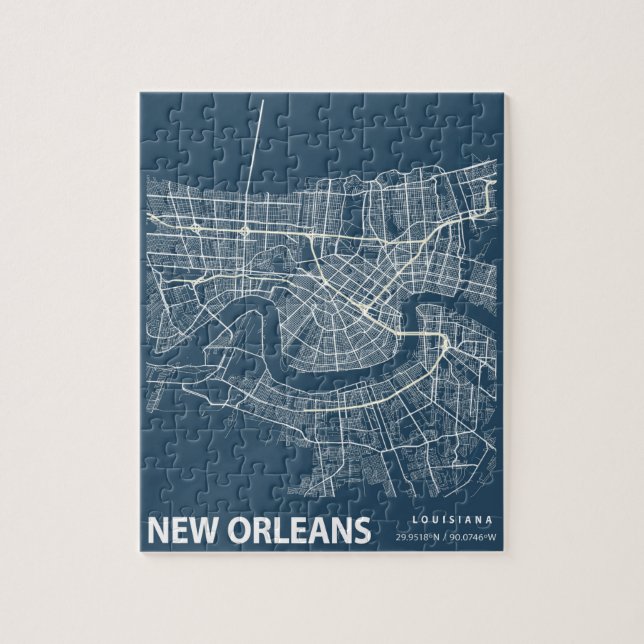 New Orleans Minimalist City Map Line Art in Blue Jigsaw Puzzle (Vertical)