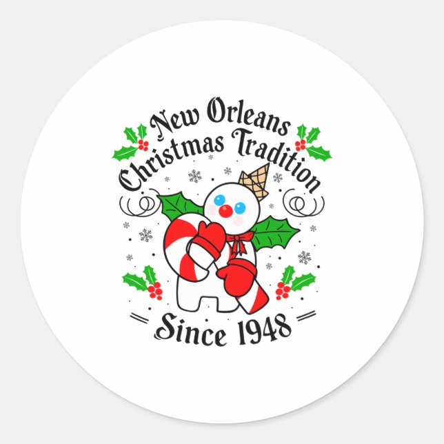 New Orleans Mr Bingle Christmas Tradition Snowman  Classic Round Sticker (Front)