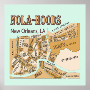 New Orleans Neighborhoods Map, NOLA_HOODS Poster