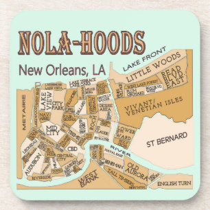 New Orleans Neighbourhoods Map, NOLA_HOODS Coaster
