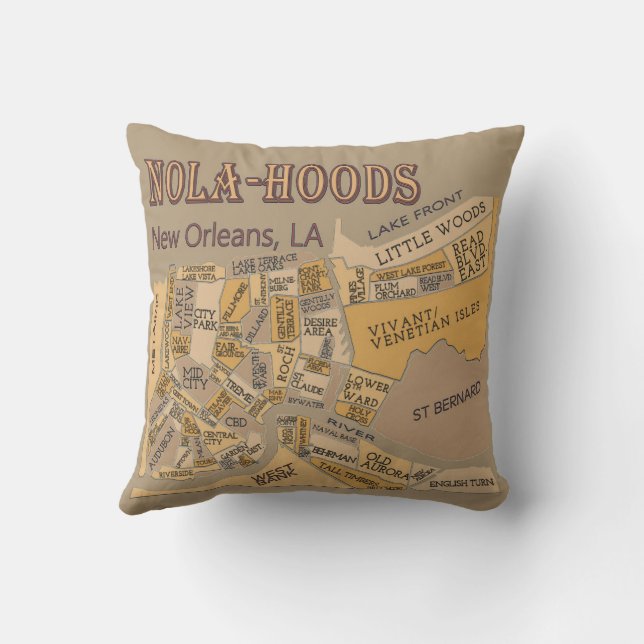 New Orleans Neighbourhoods Throw Pillow (Back)