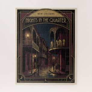 New Orleans Nights in the Quarter Art Deco Design Jigsaw Puzzle