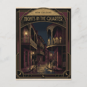 New Orleans Nights in the Quarter Art Deco Design Postcard